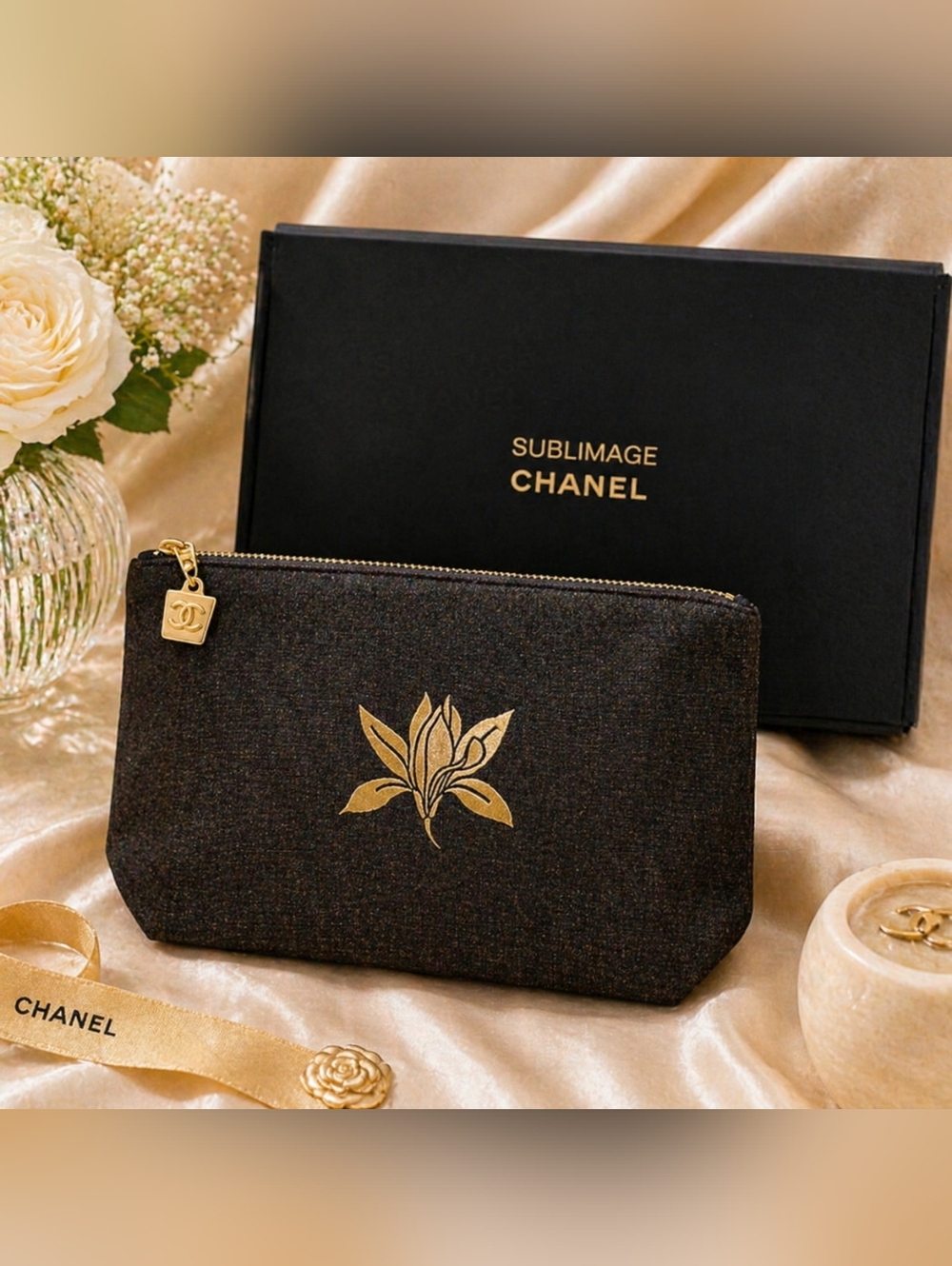 Chanel Sublimage Black & Gold Zipper Pouch Make-up Bag